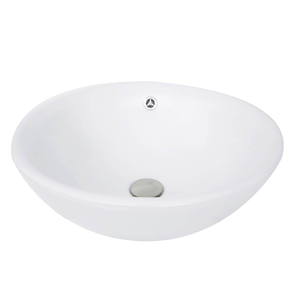 17 Inch Round White Vessel Sink With Overflow