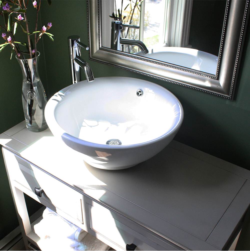 17 Inch Round White Vessel Sink With Overflow