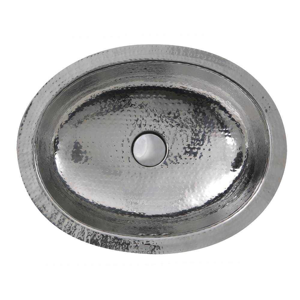 Nantucket Sinks - 17.5 Inch x 13.75 Inch Hand Hammered Stainless Steel Oval Undermount Bathroom Sink With Overflow - Polished Stainless Steel