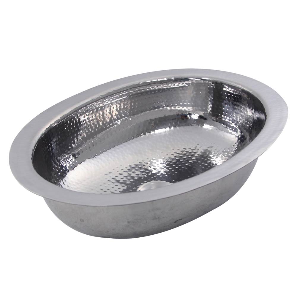 17.75 Inch x 13.75 Inch Hand Hammered Stainless Steel Oval Undermount Bathroom Sink