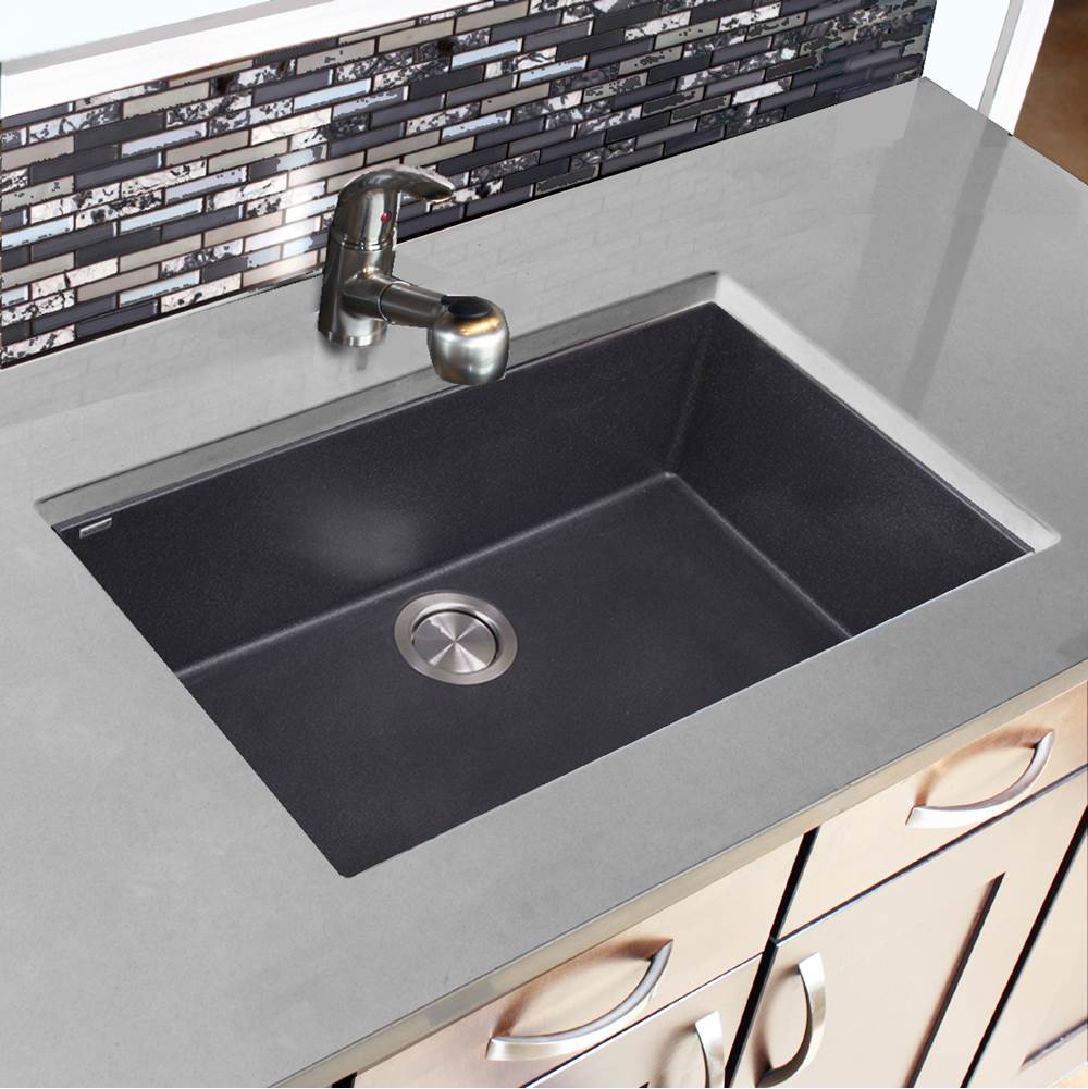 Large Single Bowl Undermount Granite Composite Black
