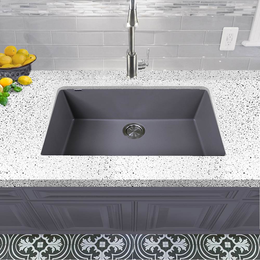 Large Single Bowl Undermount Granite Composite Black