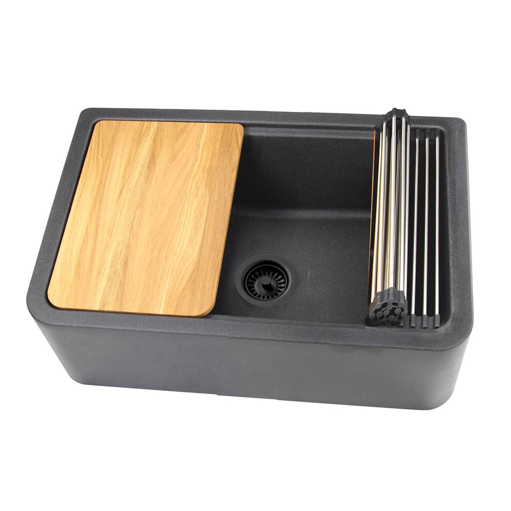 Nantucket Sinks - 30''X20'' GRANITE COMPOSITE APRON FARMHOUSE SINK - Matte Black With Metallic Flecks