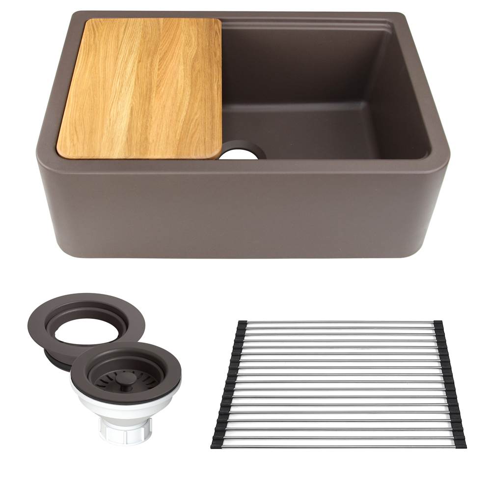 Nantucket Sinks - 30''X20'' GRANITE COMPOSITE APRON FARMHOUSE SINK - Matte Brown With Metallic Flecks
