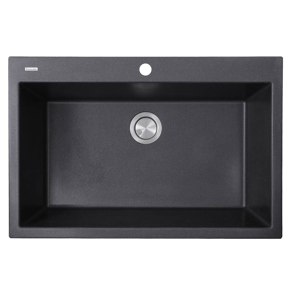 Nantucket Sinks - 33-inch Dual-mount Granite Composite Sink in Black - Matte With Metallic Flecks Black