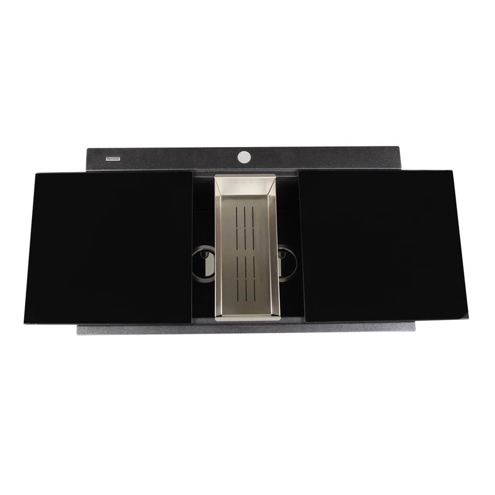 Large Double Bowl Prep Station Topmount Granite Composite Black