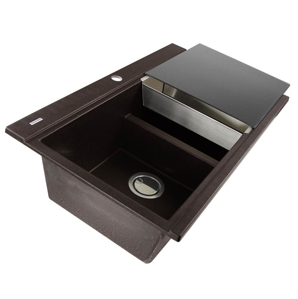 Large Double Bowl Prep Station Topmount Granite Composite Black