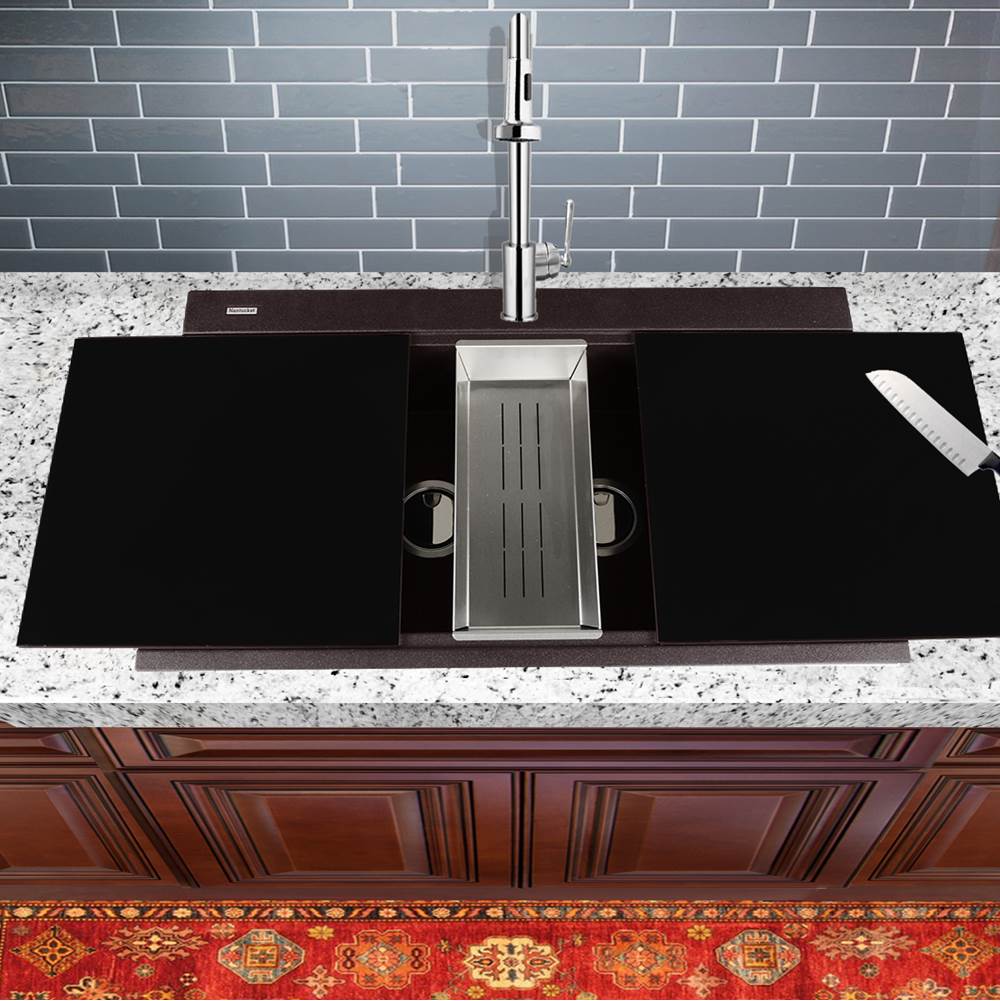 Large Double Bowl Prep Station Topmount Granite Composite Black