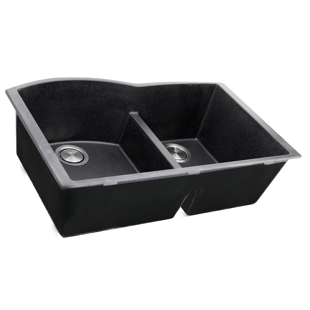60/40 Double Bowl Undermount Granite Composite Black