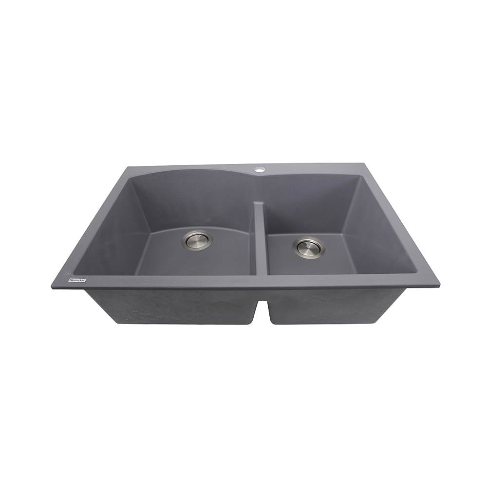 60/40 Double Bowl Dual-mount Granite Composite Black