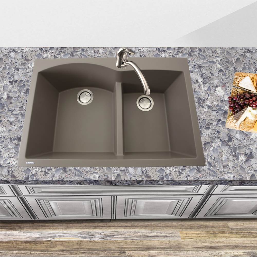 60/40 Double Bowl Dual-mount Granite Composite Black