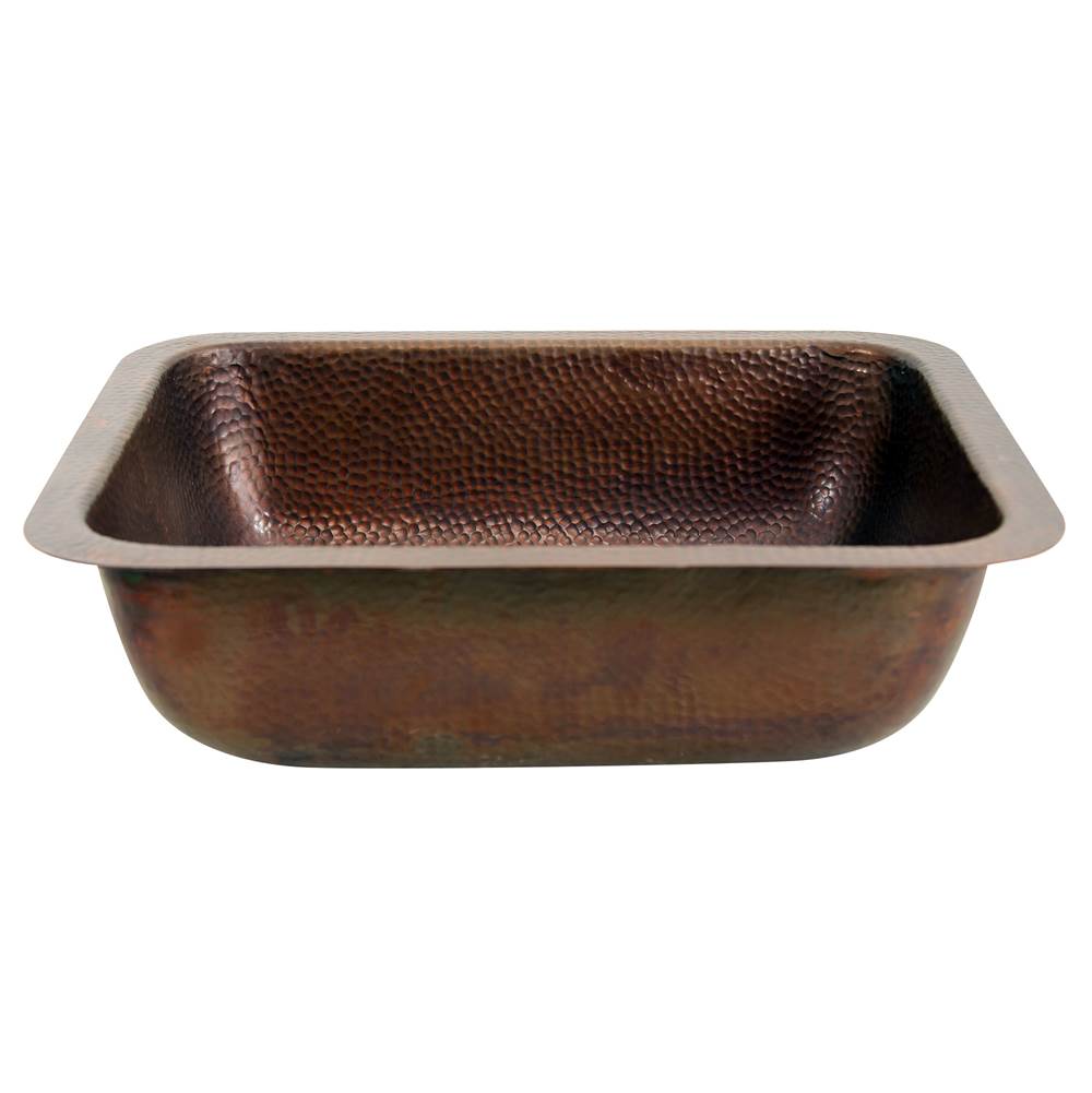 17 Inch X 14 Inch Hammered Copper Rectangle Undermount Bathroom Sink, 1.5 Inch Drain