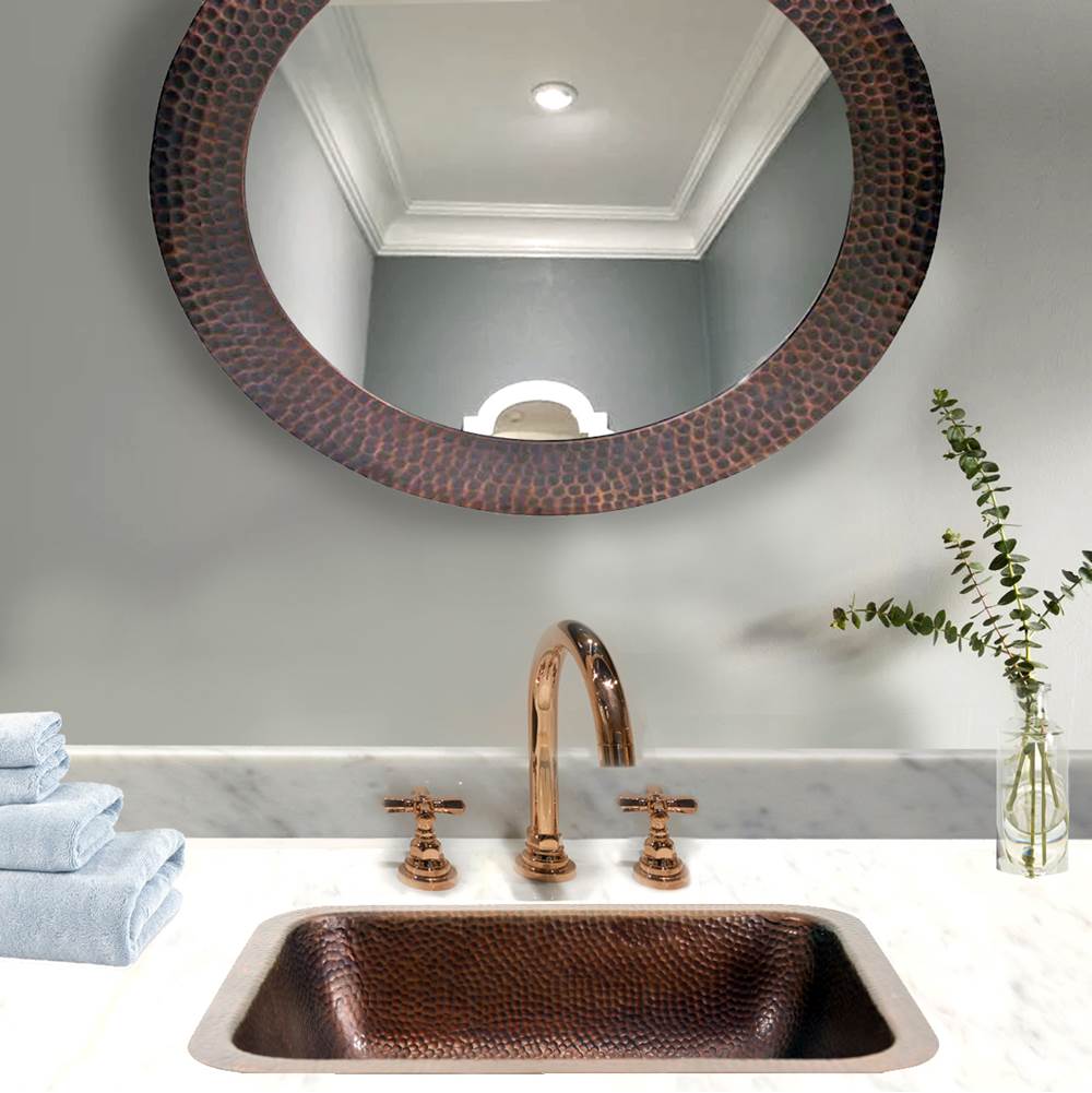 17 Inch X 14 Inch Hammered Copper Rectangle Undermount Bathroom Sink, 1.5 Inch Drain