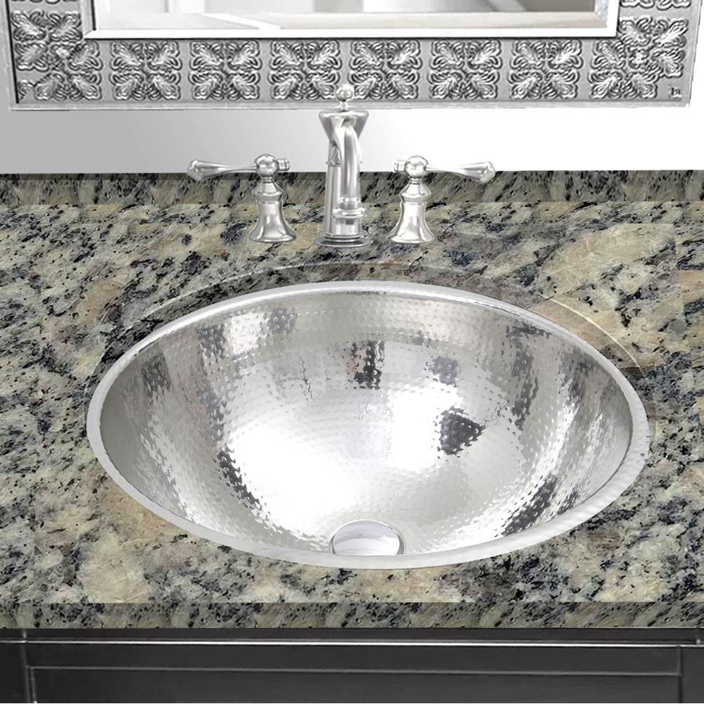 16.875 Inch Hand Hammered Stainless Steel Round Undermount Bathroom Sink With Overflow