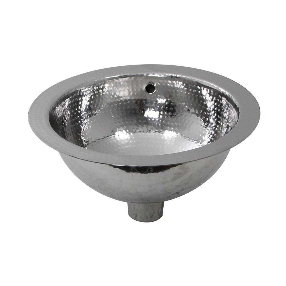13 Inch Hand Hammered Stainless Steel Round Undermount Bathroom Sink With Overflow