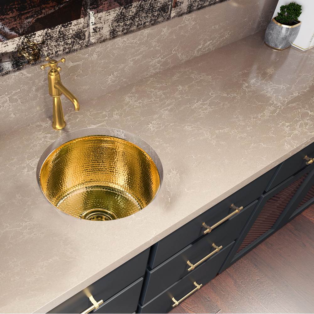 15-Inch Hand Hammered Round Brass Bar Sink