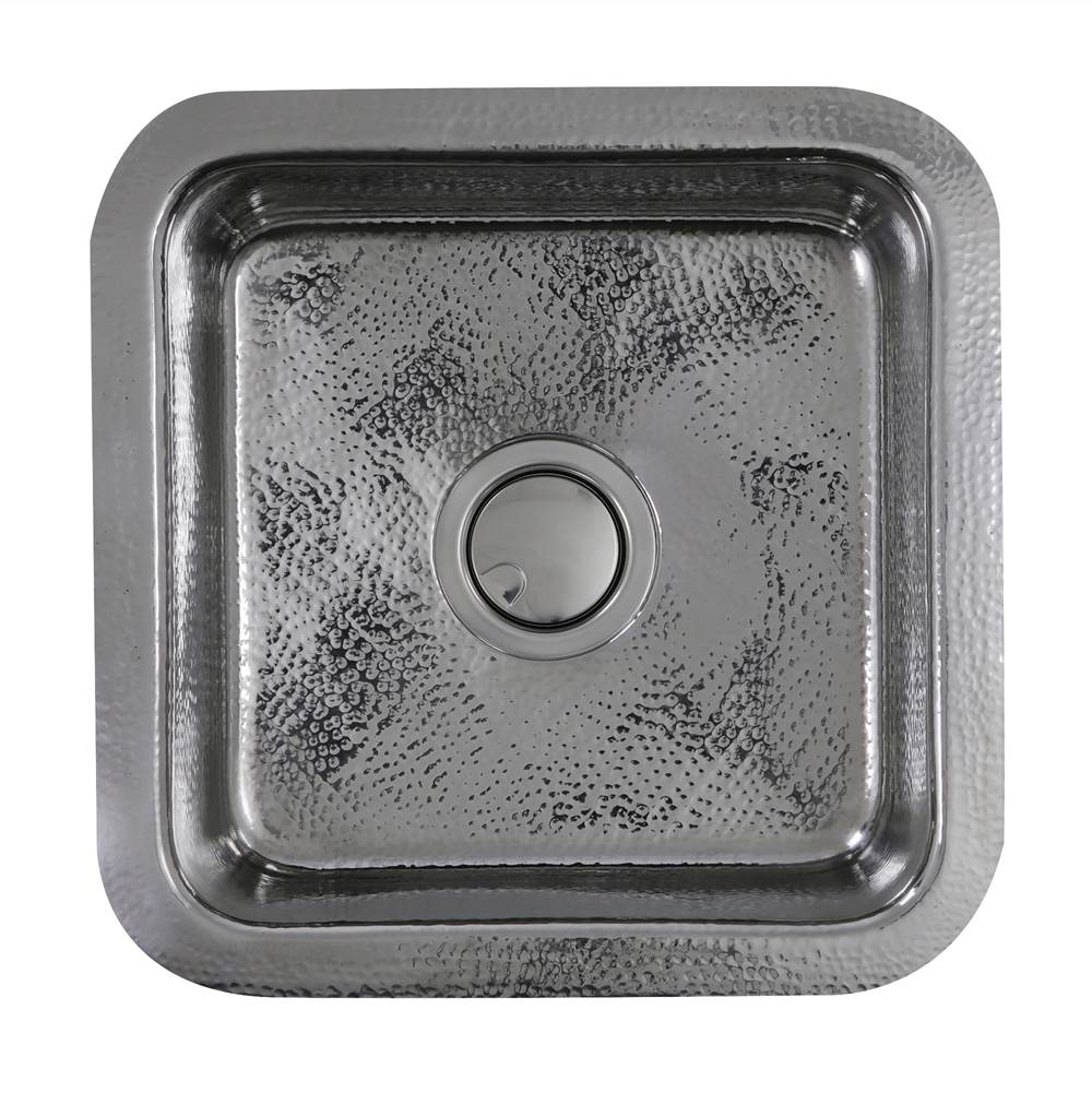 Nantucket Sinks - 16.5 Inch Square Hammered Stainless Bar Sink - Glazed Stainless Steel