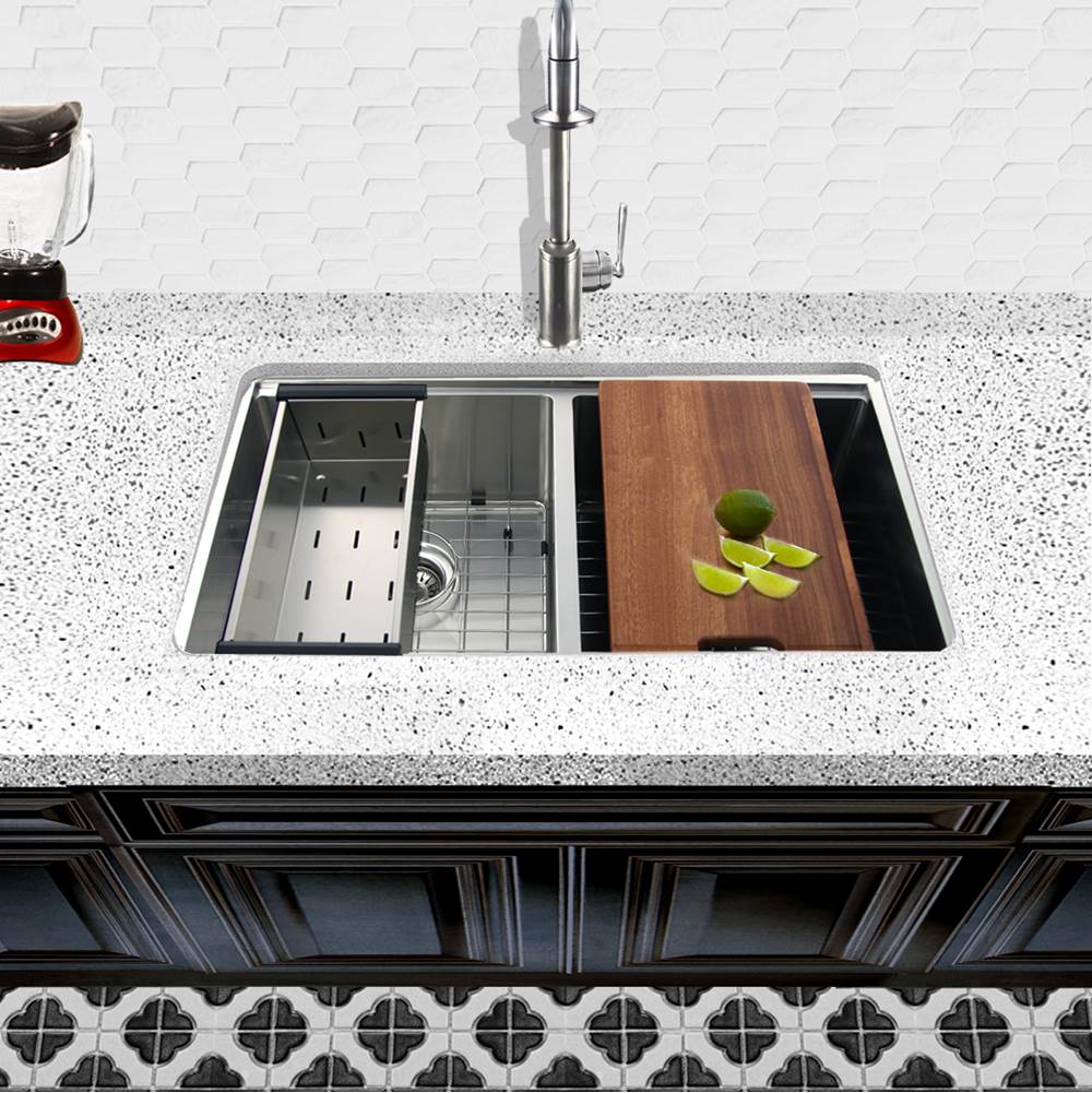 Double Equal Prep Station Small Radius Undermount Stainless Sink with Accessories