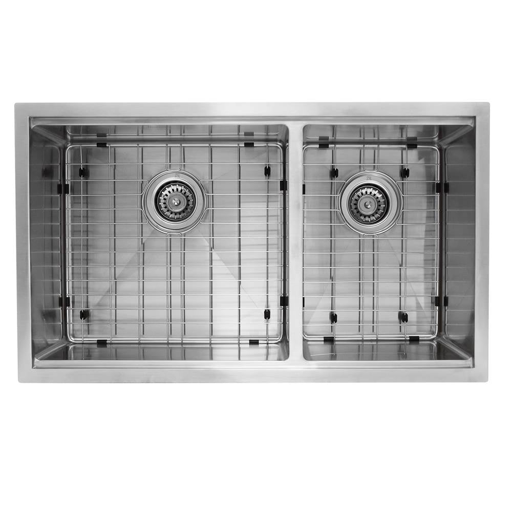 Offset Double Bowl Prep Station Small Radius Undermount Stainless Sink with Accessories