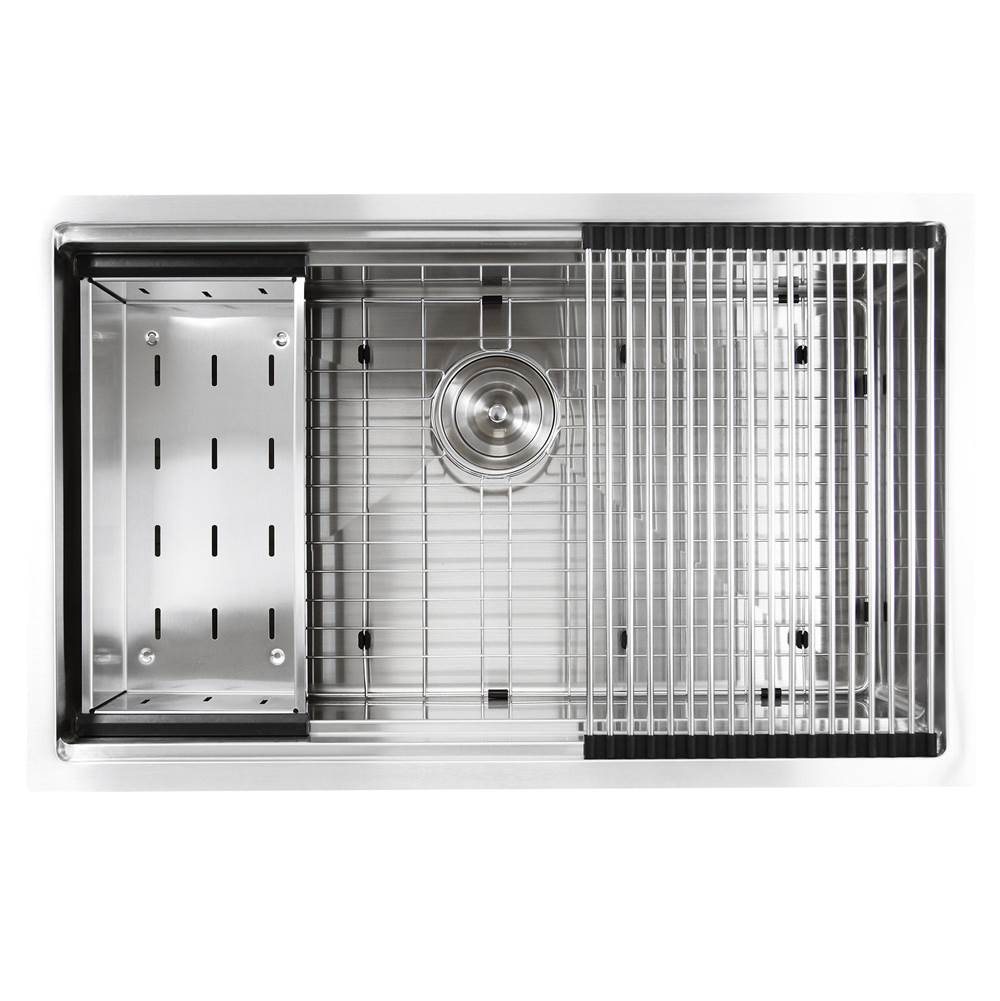 Nantucket Sinks - 32 Inch Professional Prep Station Small Radius Undermount Stainless Kitchen Sink with Accessories - satin