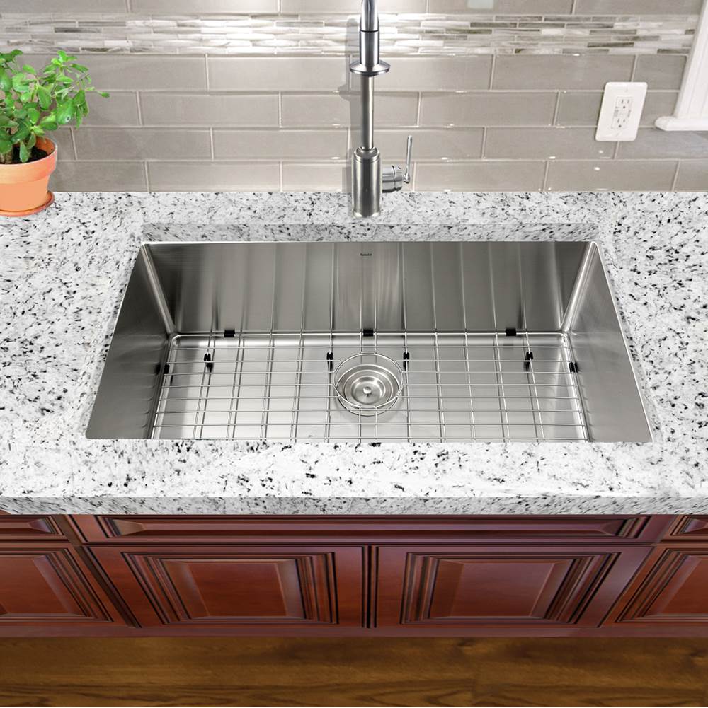 32 Inch Pro Series Large Rectangle Single Bowl Undermount Small Radius Corners Stainless Steel Kitchen Sink