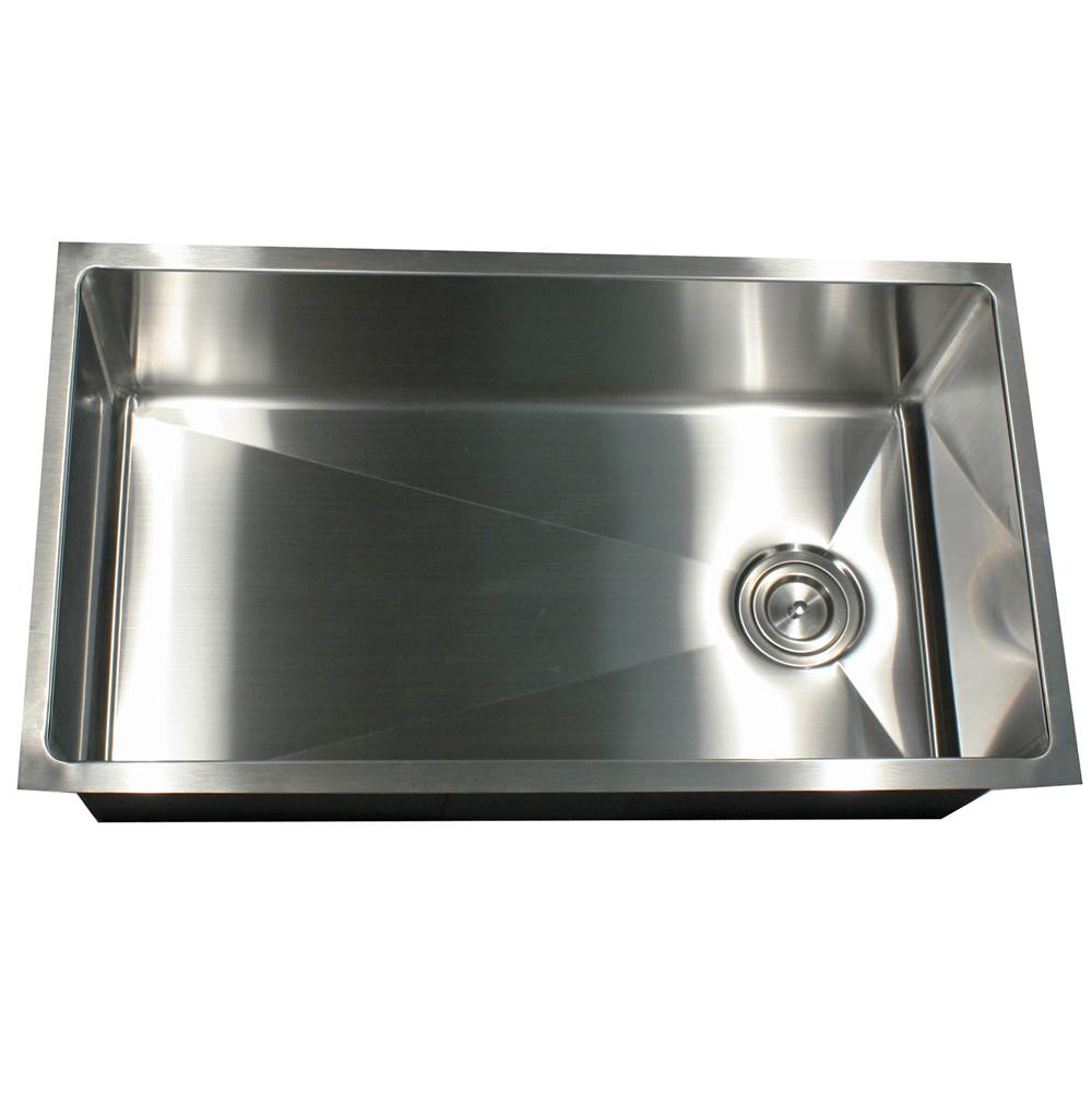 Nantucket Sinks - 32 Inch Large Rectangle Single Bowl Undermount Small Radius Corners Stainless Steel Reversible Kitchen Sink with Offset Drain - satin