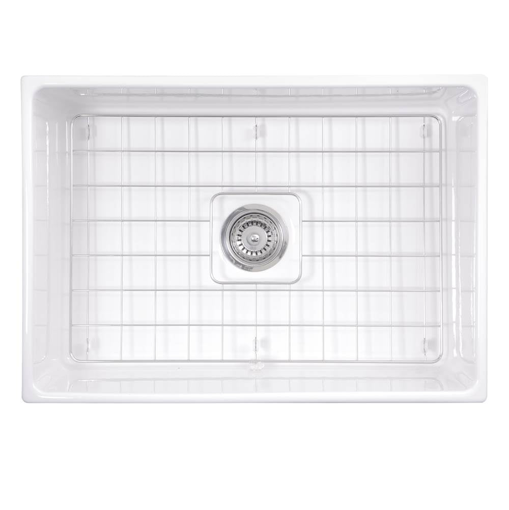 27 Inch Farmhouse Fireclay Sink with Drain and Grid