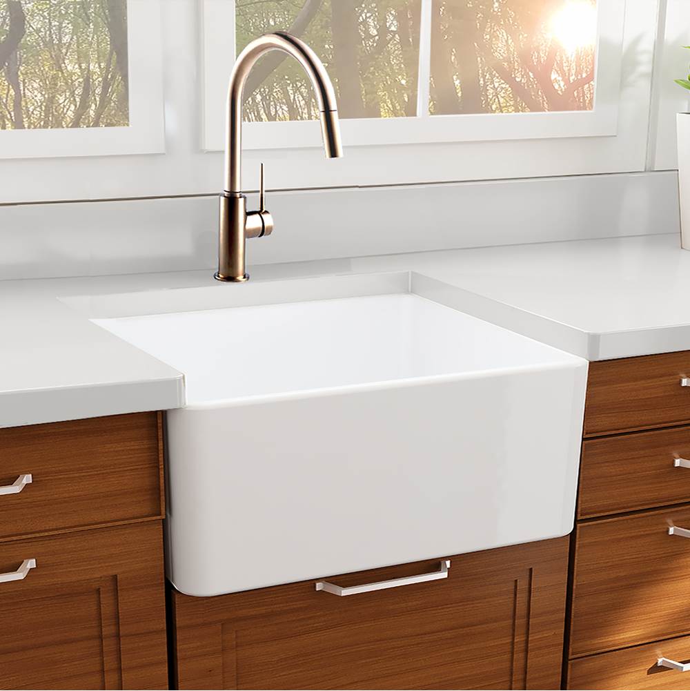 27 Inch Farmhouse Fireclay Sink with Drain and Grid