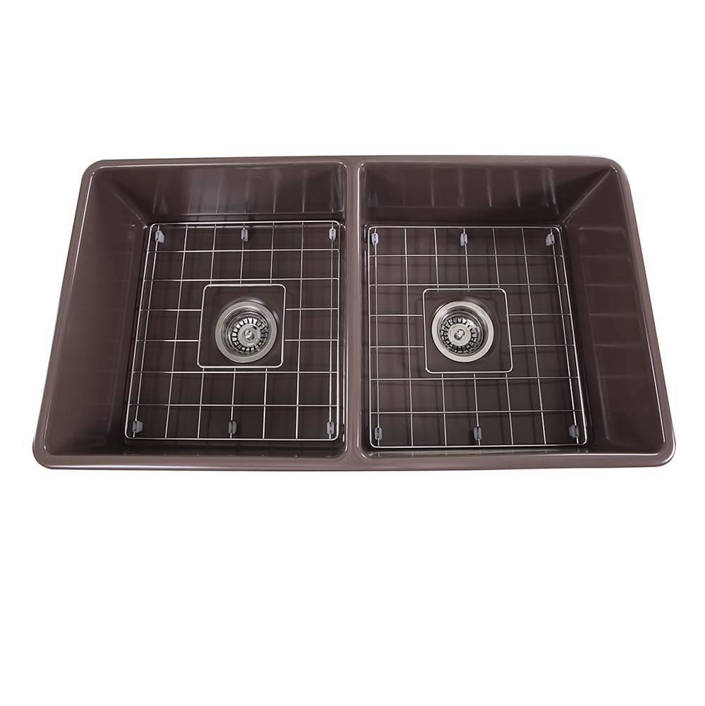 33 Inch Double Bowl Coffee Brown Farmhouse Fireclay Kitchen Sink