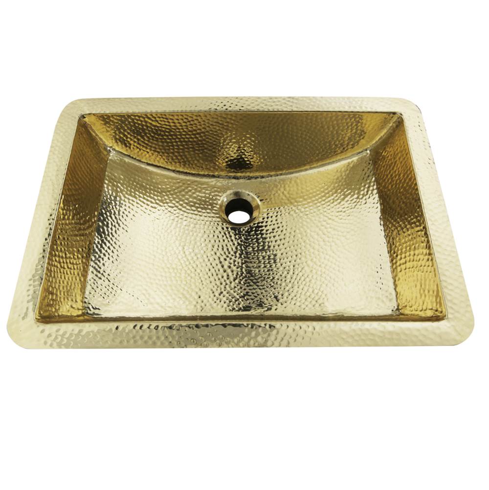 21 Inch Hand Hammered Brass Rectangle Undermount Bathroom Sink with Overflow