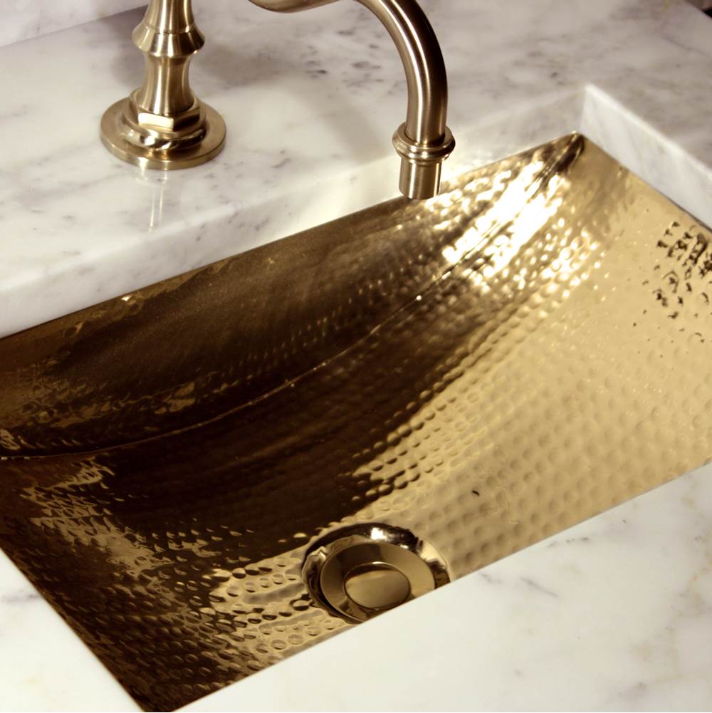 19.8 Inch 12.8 Inch Hand Hammered Brass Rectangle Undermount Bathroom Sink with Overflow