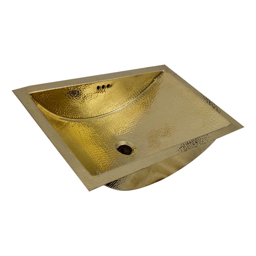 Nantucket Sinks - 23.5 Inch X 15.5 Inch Hand Hammered Brass Rectangle Undermount Bathroom Sink with Overflow - Brass