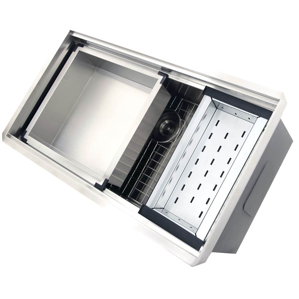 ZR-PS-3620-16 - 36 Inch Pro Series Large Prep Station Single Bowl Undermount Stainless Steel Kitchen Sink with Compatible Accessories