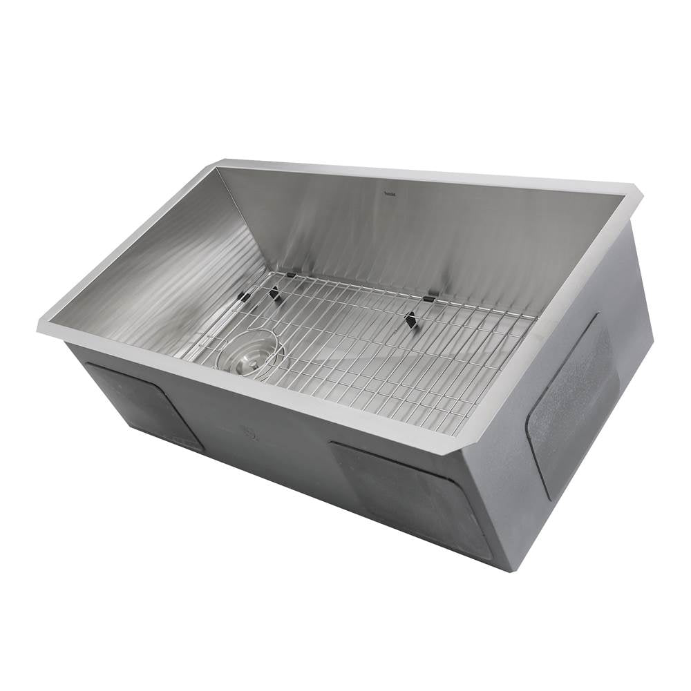 32 Inch Pro Series Large Rectangle Single Bowl Undermount Small Radius Stainless Steel Kitchen Sink, Offset Drain