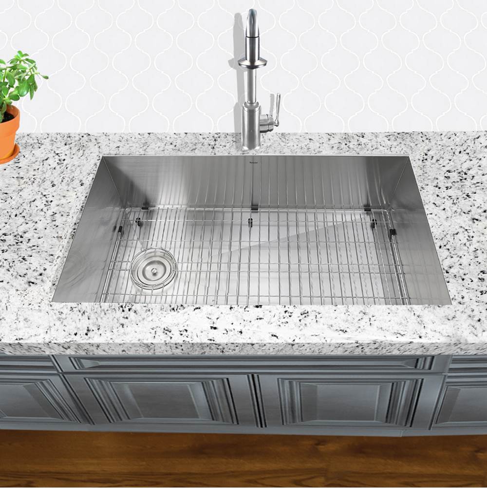 32 Inch Pro Series Large Rectangle Single Bowl Undermount Small Radius Stainless Steel Kitchen Sink, Offset Drain