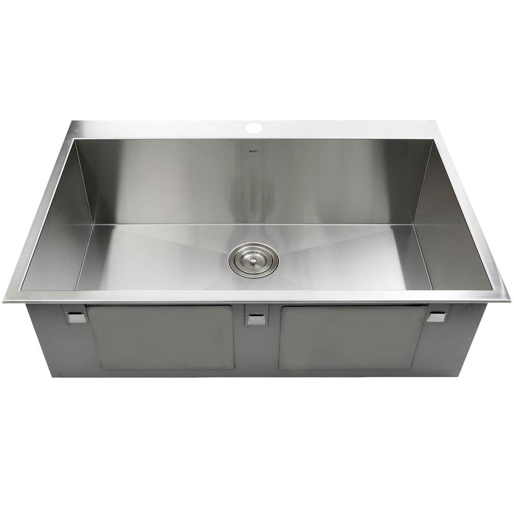 33 Inch Large Rectangle Single Bowl Self Rimming Zero Radius Stainless Steel Drop In Kitchen Sink, 16 Gauge -1 Hole