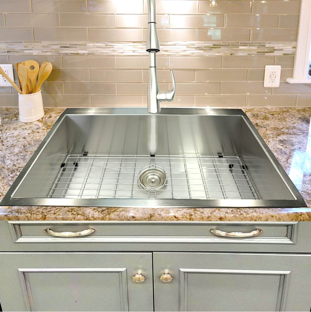 33 Inch Large Rectangle Single Bowl Self Rimming Zero Radius Stainless Steel Drop In Kitchen Sink, 16 Gauge -1 Hole