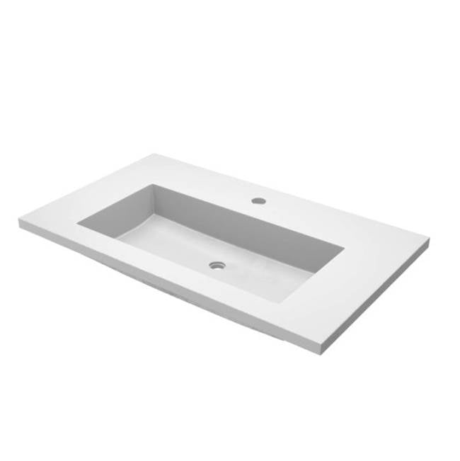 Native Trails - 36'' Capistrano Vanity Top with Integral Trough in Pearl - 8'' Widespread Faucet Cutout - Pearl