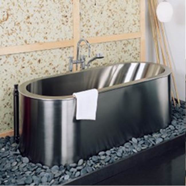 Neo-Metro by Acorn - long 105 gallon stainless steel double wall soaking tub, integral slanted back on one side