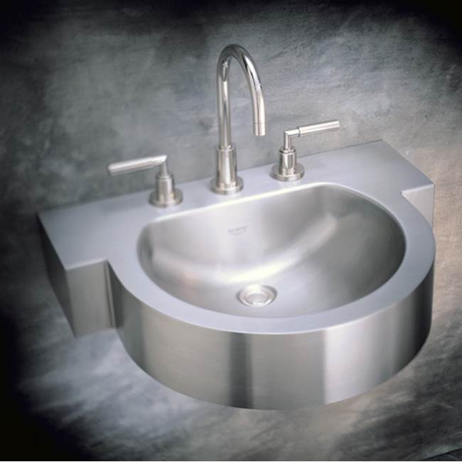 304 brushed stainless steel wall mounted basin with enclosed bottom, drilled for single hole faucet