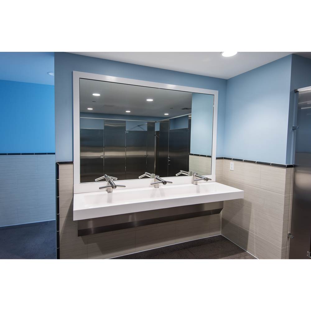 2'' X 4'' cast wall mounted Blanco (white) solid surface countertop with an integrated 72'' X 14'' X 4-1/2'' ramped basin, stainless steel surface m