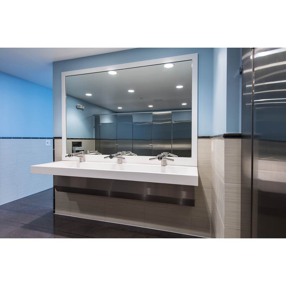 2'' X 4'' cast wall mounted Blanco (white) solid surface countertop with an integrated 72'' X 14'' X 4-1/2'' ramped basin, stainless steel surface m
