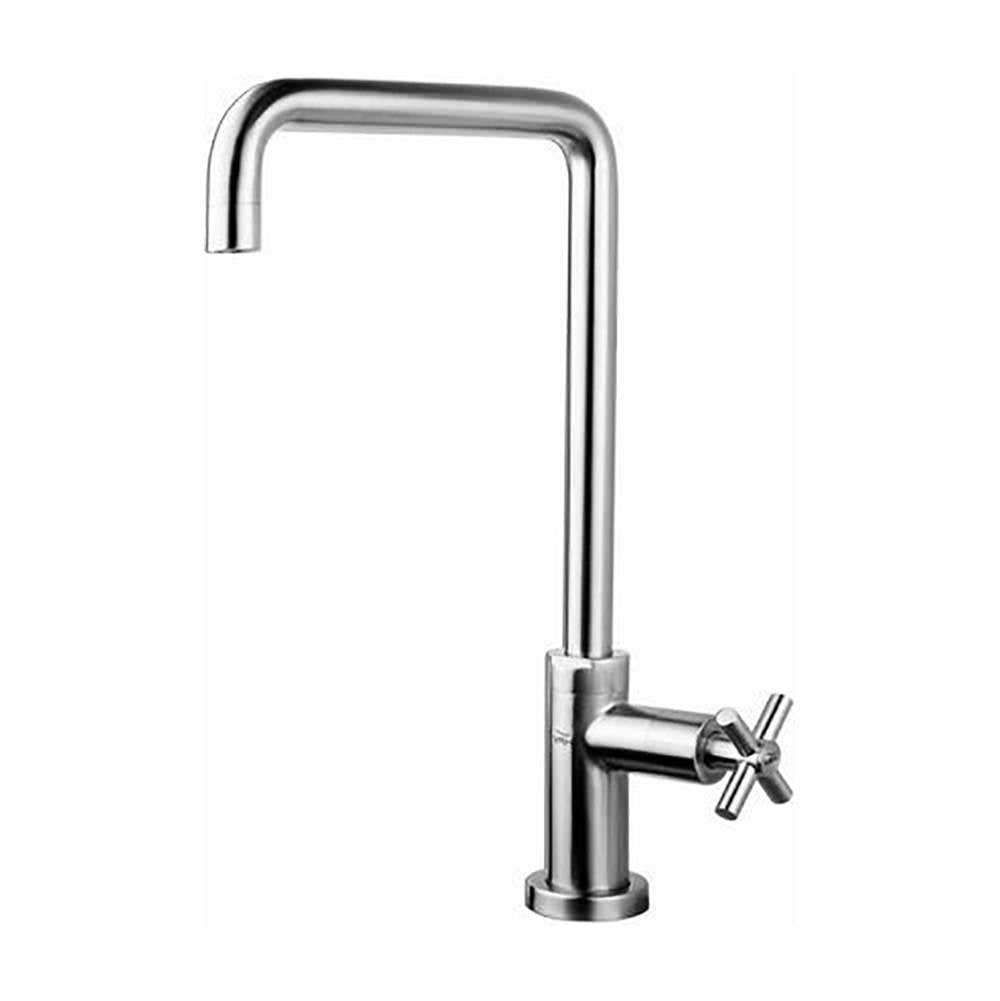 Outdoor Shower - Single Supply Faucet - ''Smooth'' Cross Handle - 90-Degree Spout - Satin - Satin