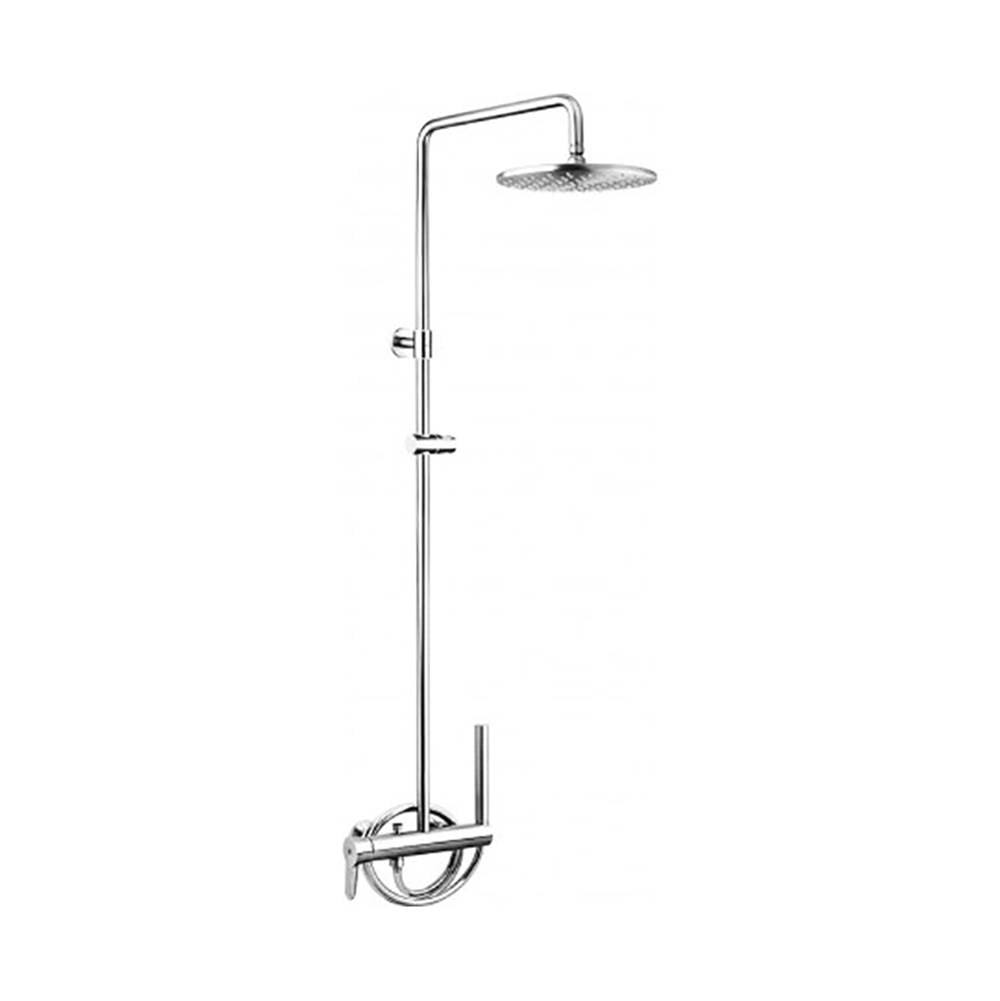 Outdoor Shower - Wall Mount Hot & Cold Shower - ''Riviera'' Lever Handle Valve, 10'' Shower Head, Hand Spray & Hose - 316 Stainless Steel - Satin