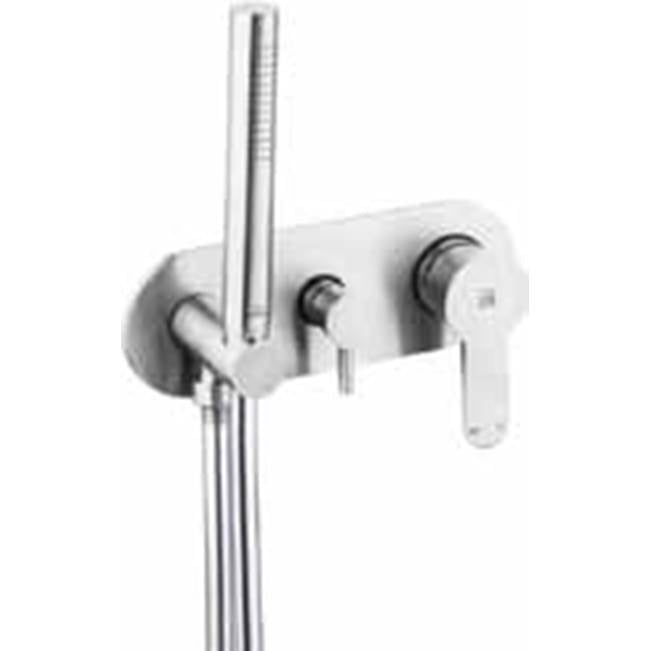Outdoor Shower - Concealed Hot & Cold Valve - ''Riviera'' Lever Handle with Diverter, Hand Spray, Hose, & Wall Bracket - 316 Stainless Steel - Satin