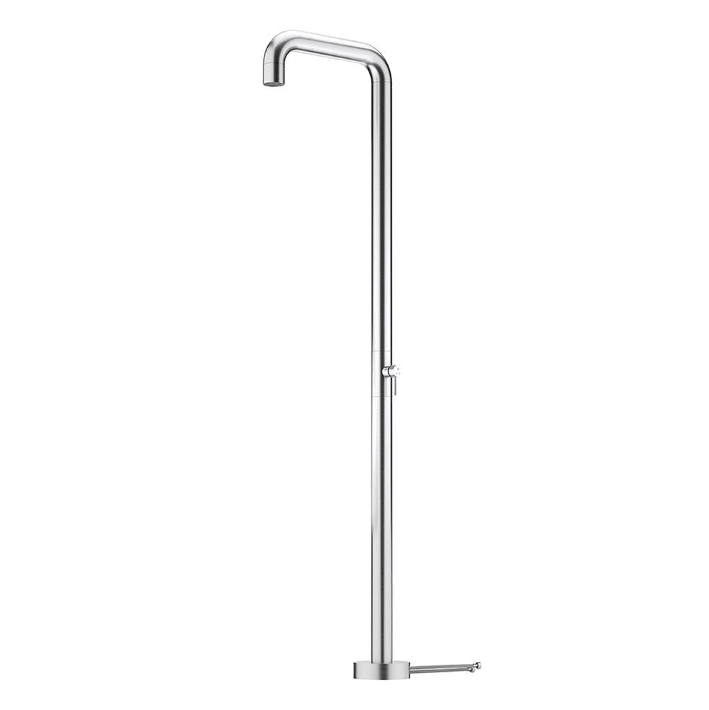 Outdoor Shower - Free Standing Hot & Cold Shower - Lever Handle Valve, Concealed Shower Head - Satin