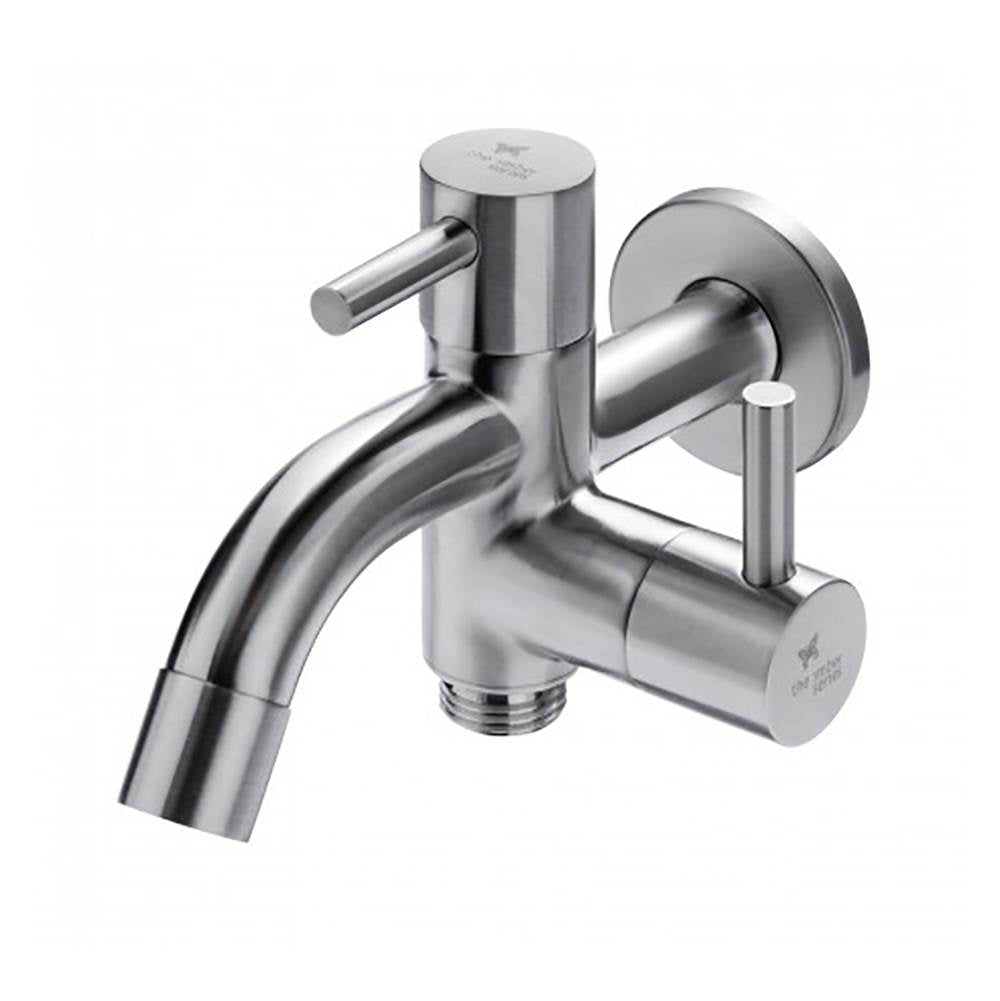Outdoor Shower - Wall Mount Single Supply Combo Faucet - Aerating Faucet and 1/2'' Hose Threads with 3/4'' MHT Hose Adapter - 316 Stainless Steel - Satin