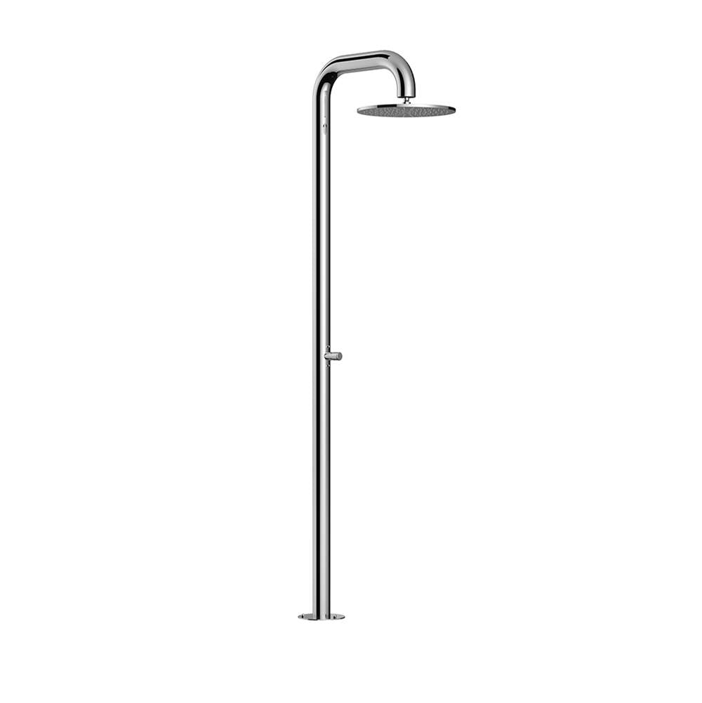Outdoor Shower - 'Boss Wide'' Free Standing Single Supply Shower Unit - ADA Metered Push Valve - 12'' Shower Head - Satin