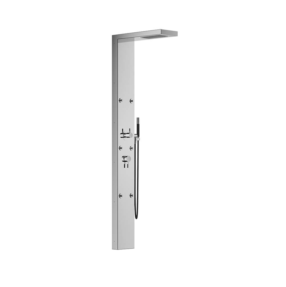Outdoor Shower - 'In & Out'' Wall Mount Hot & Cold Shower Panel - Hand Spray - Body Jets - 5-way Diverter - Concealed Shower Head - Satin