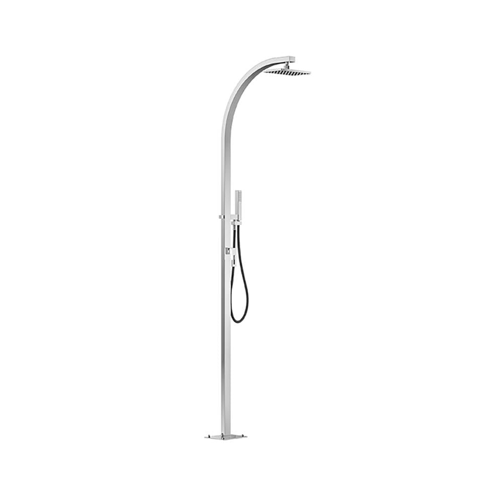 Outdoor Shower - 'Arko'' Free Standing Hot & Cold Shower Unit - Hand Spray - 10'' x 5 1/2'' Shower Head - Mirror